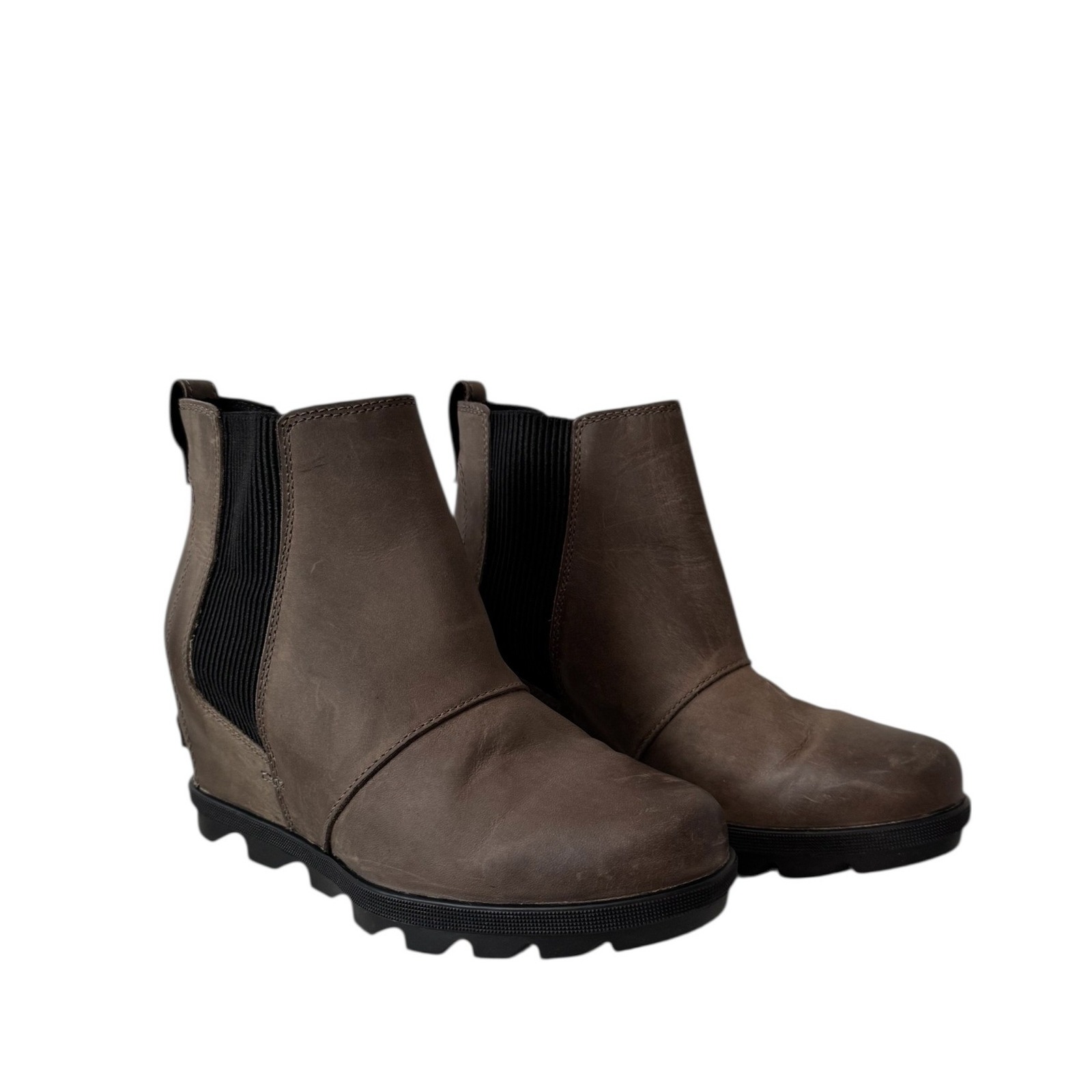 Sorel Joan Of Atric Wedge Ii Ankle Boots Waterproof Leather Brown Gray 9